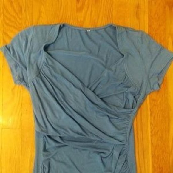 Cross Front Ruched Twist Drape Top M Blue - Picture 3 of 5